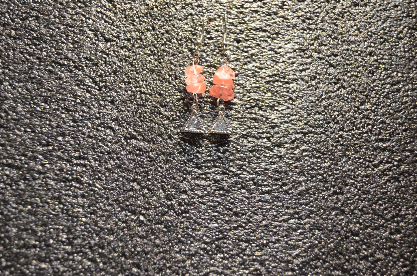 PINK QUARTZ PYRAMID ZIRCONIA EAR RINGS