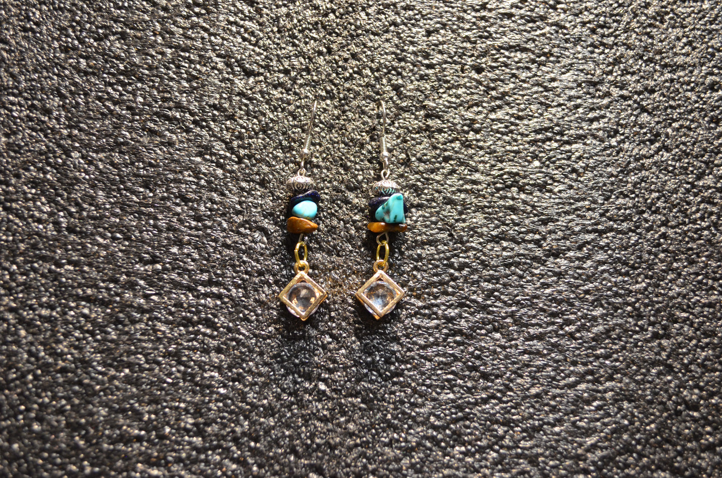 DIAMOND TIRQUOISE TIGER EYE ZIRCONIA PENDANT EAR RINGS