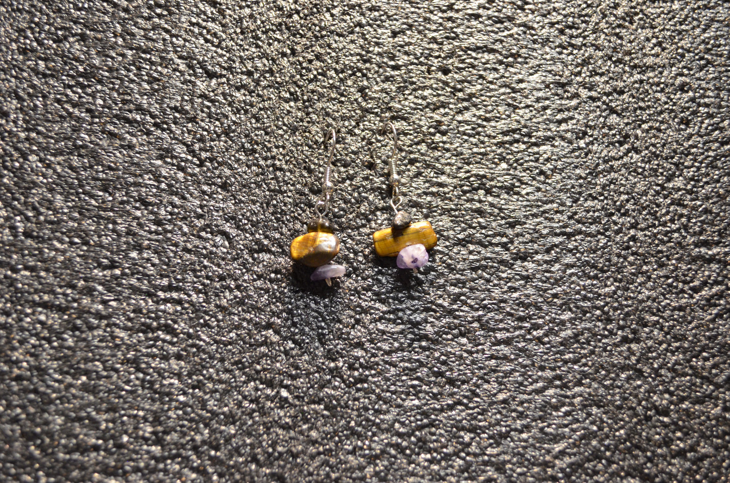 TIGER EYE AMETHYIST WIRE EAR RINGS