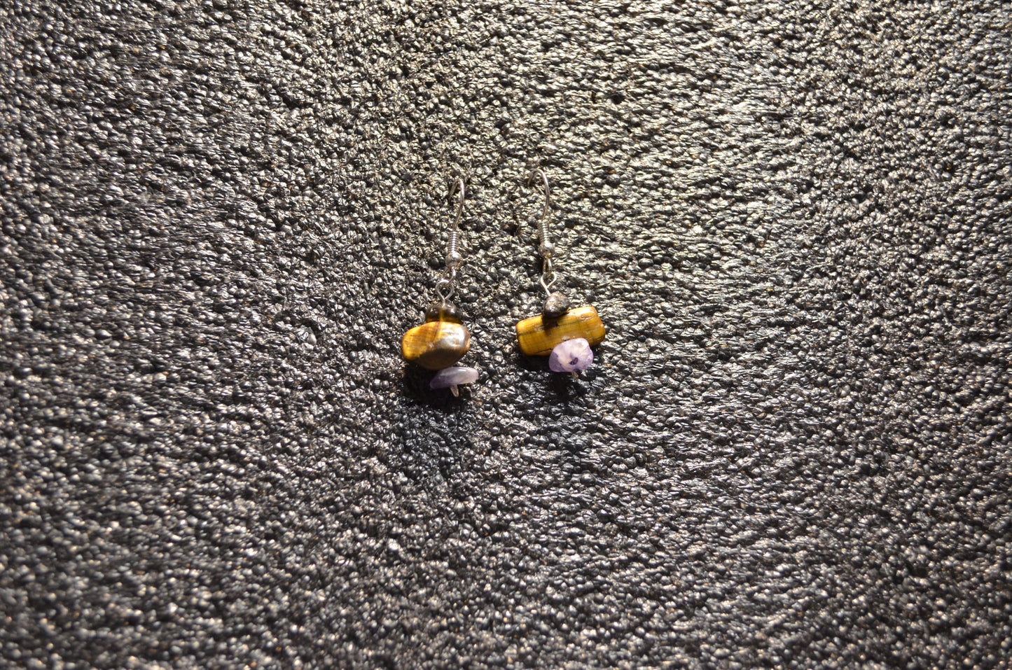 TIGER EYE AMETHYIST WIRE EAR RINGS