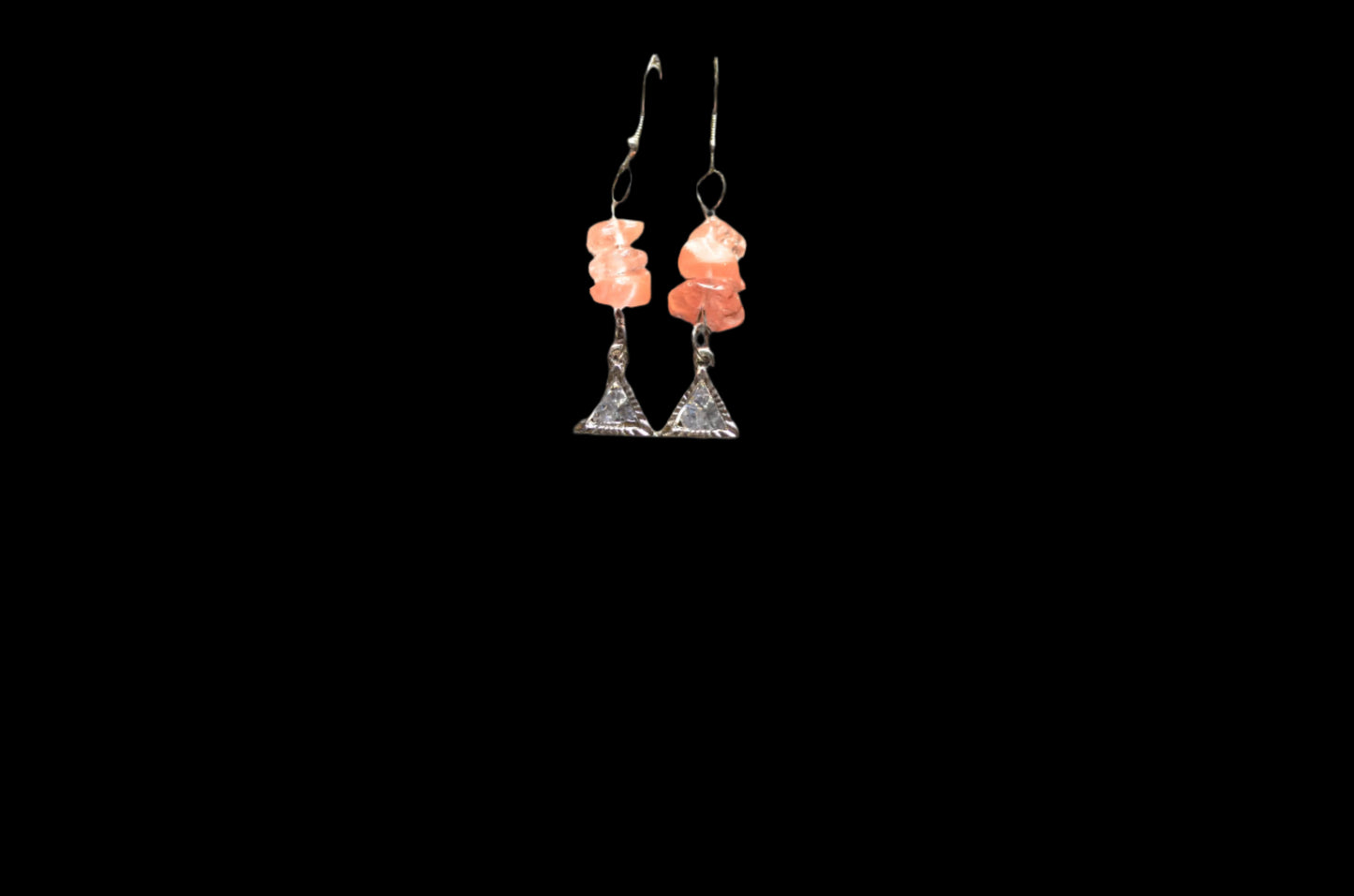 PINK QUARTZ PYRAMID ZIRCONIA EAR RINGS