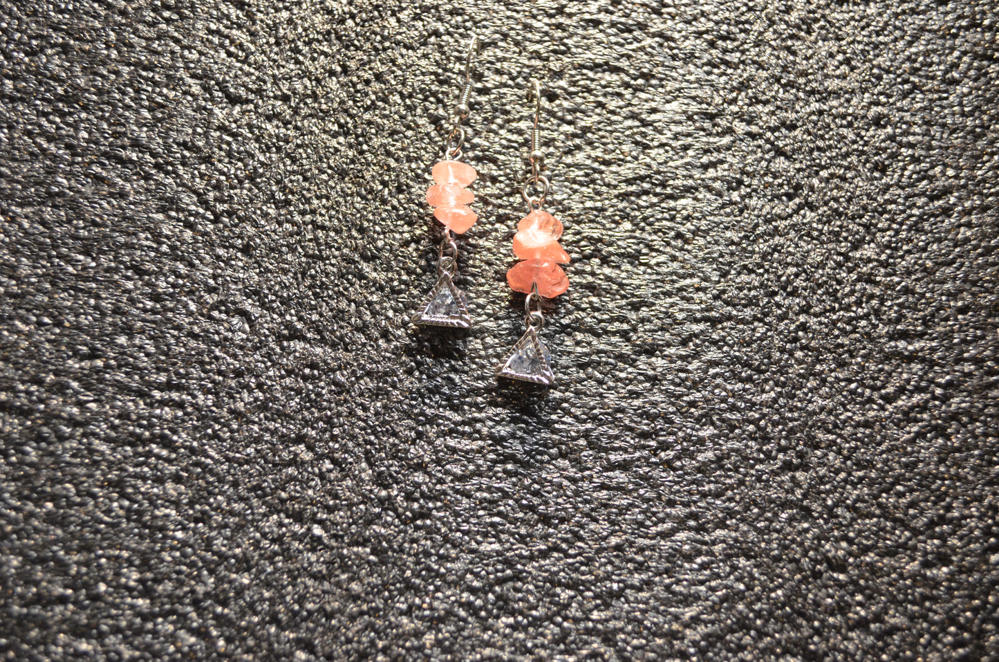 PINK QUARTZ PYRAMID ZIRCONIA EAR RINGS