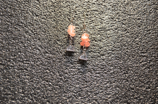 PINK QUARTZ PYRAMID ZIRCONIA EAR RINGS
