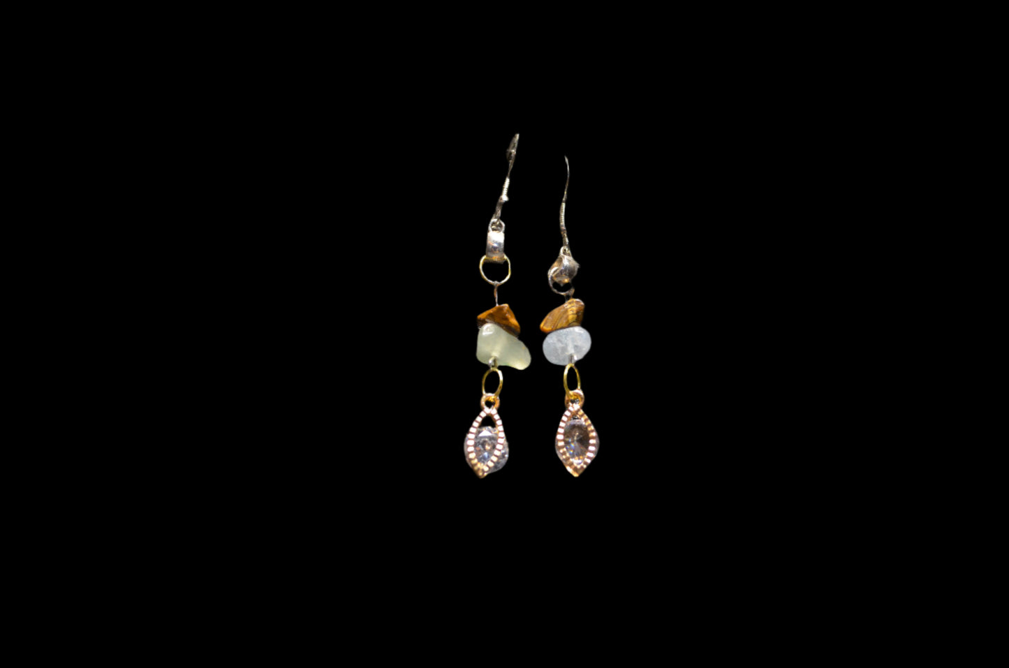 SMOKEY TIGER EYE TEAR DROP ZIRCONIA PENDANTE EAR RINGS