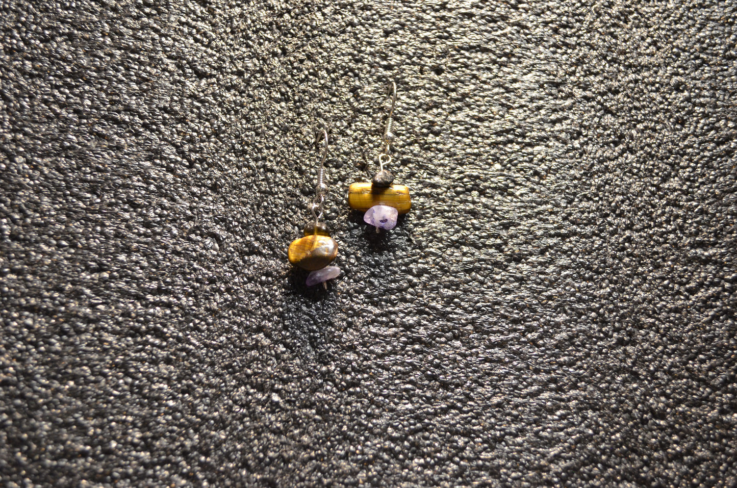 TIGER EYE AMETHYIST WIRE EAR RINGS