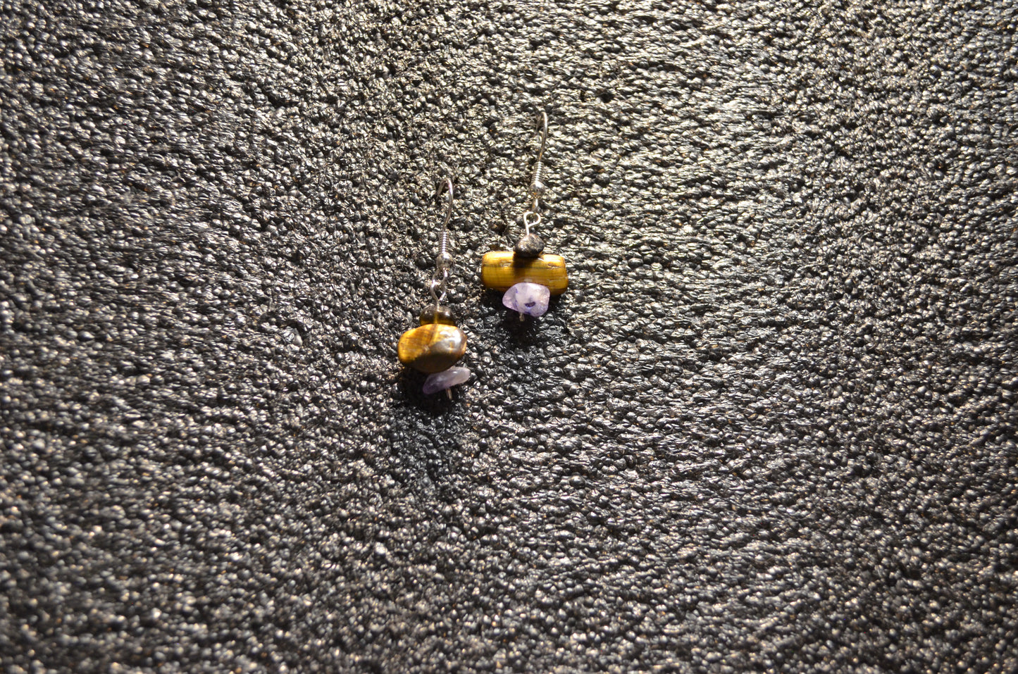 TIGER EYE AMETHYIST WIRE EAR RINGS