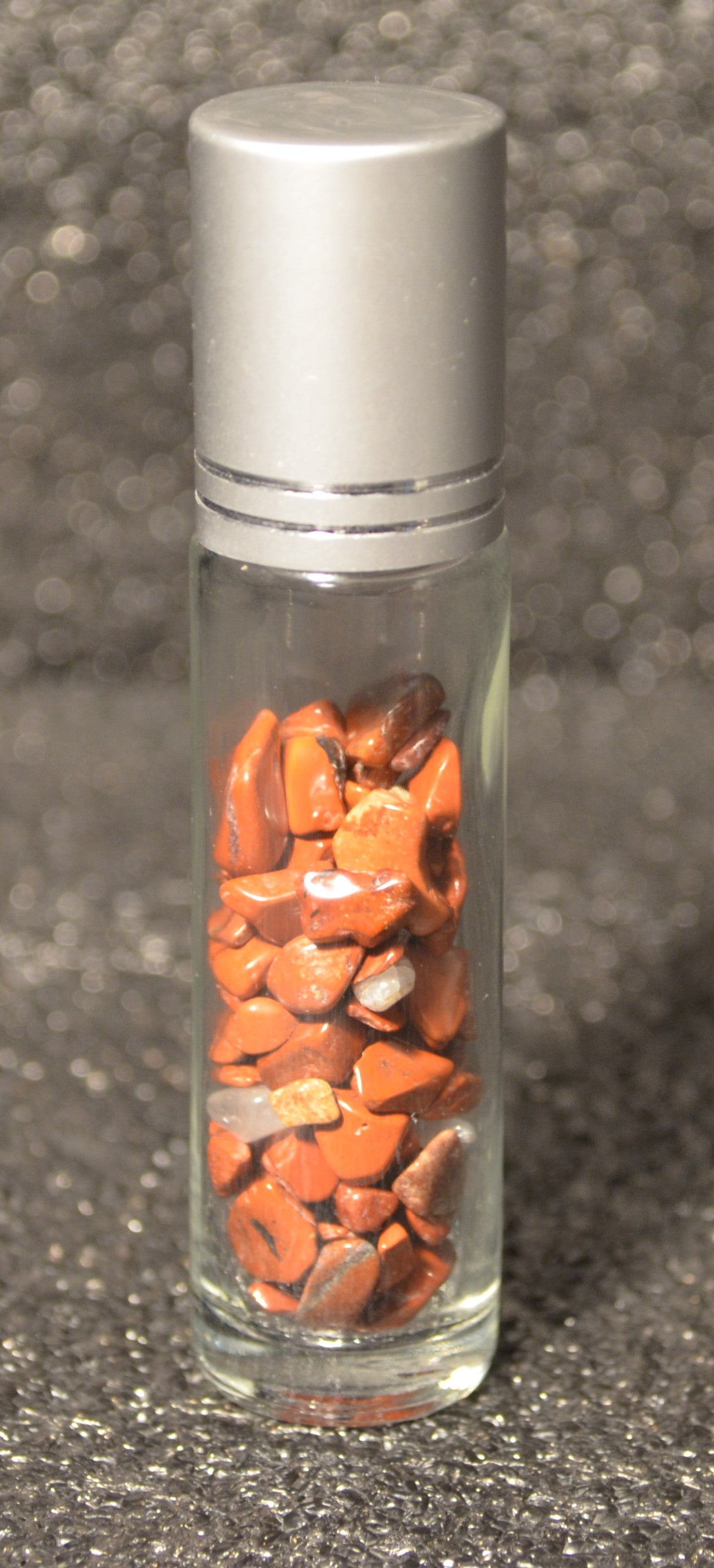 CARNELIAN ROLLER BALL /GEM FILLED GLASS BOTTLE  1OML