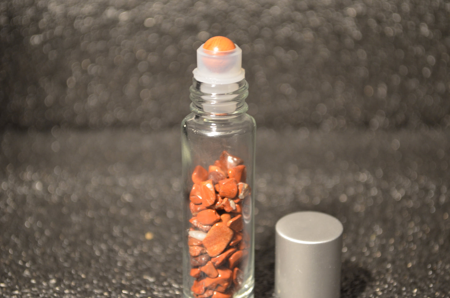 CARNELIAN ROLLER BALL /GEM FILLED GLASS BOTTLE  1OML