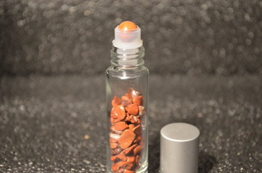 CARNELIAN ROLLER BALL /GEM FILLED GLASS BOTTLE  1OML