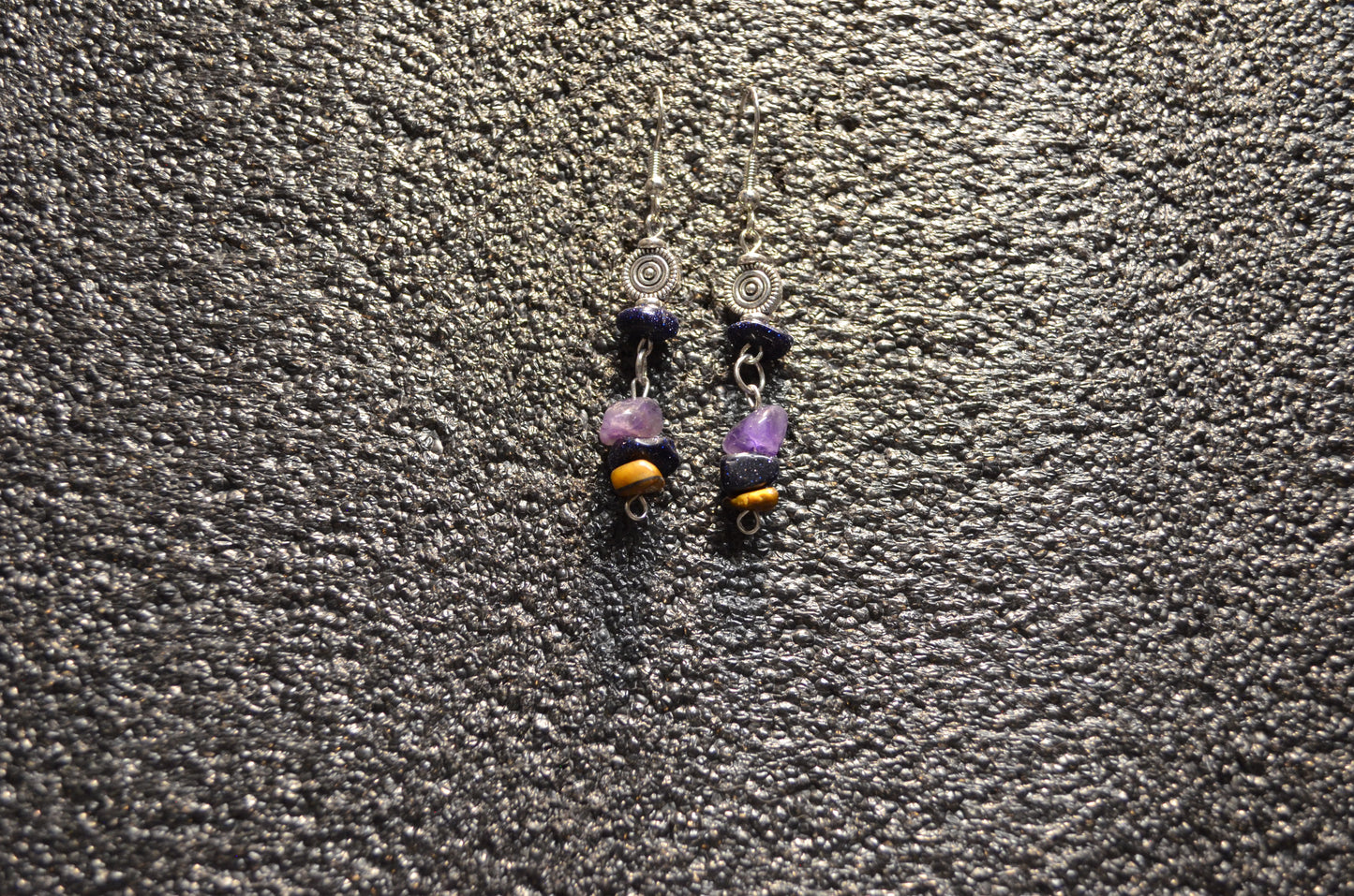 PUPPLE GALAXY AMETHYST TIGER EYE EAR RINGS