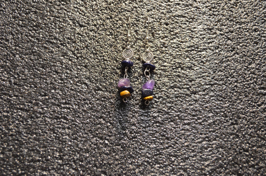 PUPPLE GALAXY AMETHYST TIGER EYE EAR RINGS