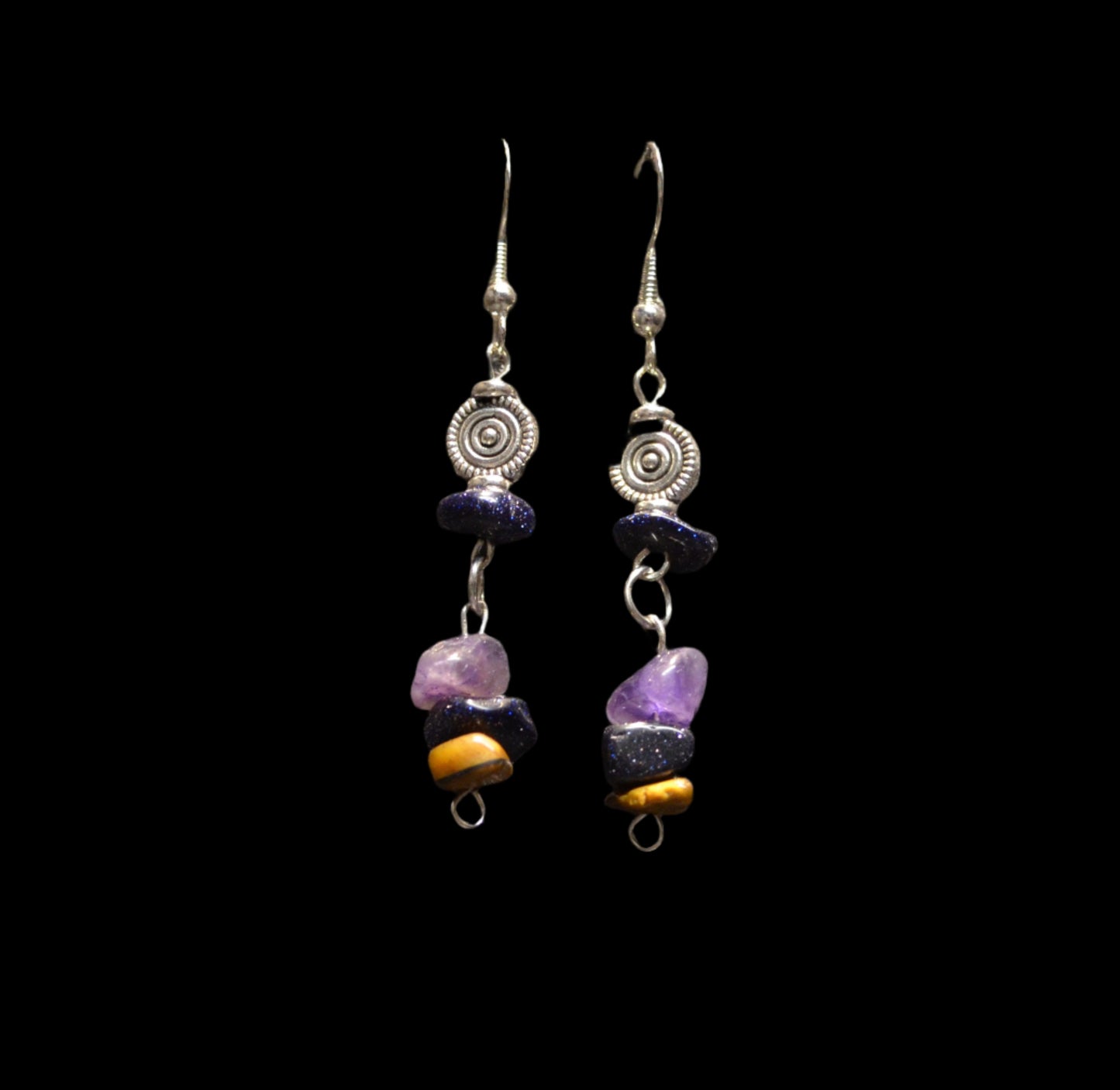 PUPPLE GALAXY AMETHYST TIGER EYE EAR RINGS