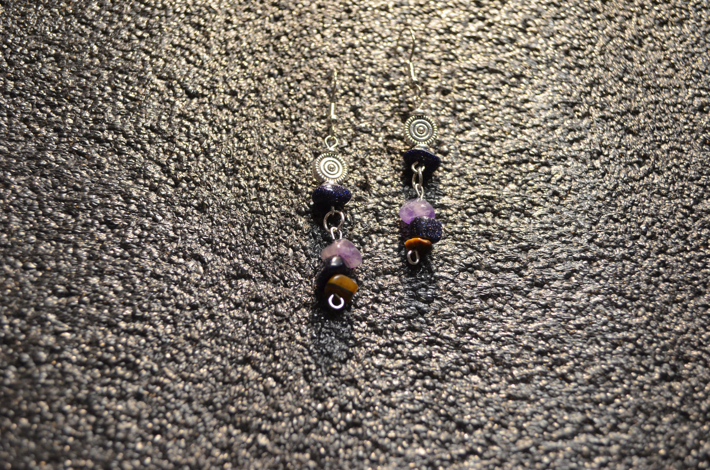 PUPPLE GALAXY AMETHYST TIGER EYE EAR RINGS