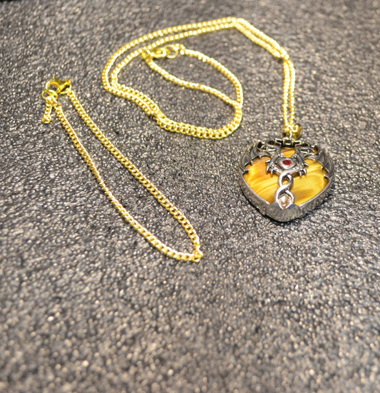 TIGER EYE DRAGON HEART PENDENT GOLD CHAIN / GOLD BRACELET