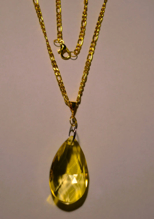 YELLOW  GLASS  TEAR DROP FIGARO GOLD NECKLESS WITH BRACELET