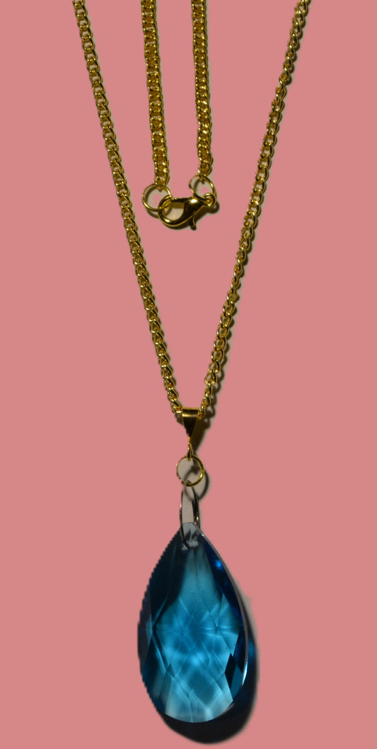 BLUE GLASS TEAR DROP CUT NECKLESS AND BRACELET SET